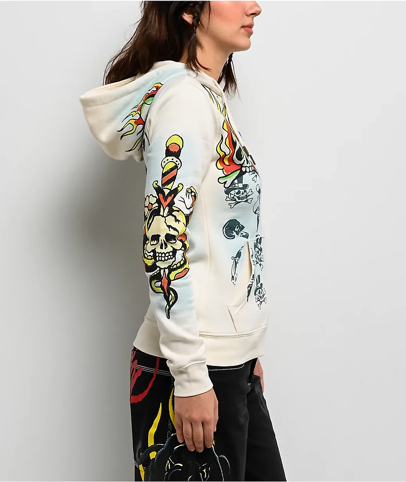Ed Hardy Skulls Ivory Zip Hoodie