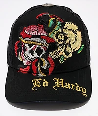 Ed Hardy Skulls Rhinestone Black Trucker Hat