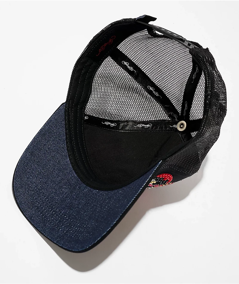 Ed Hardy Skulls Rhinestone Black Trucker Hat