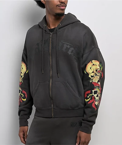 Ed Hardy Skulls Sunfade Grey Zip Hoodie