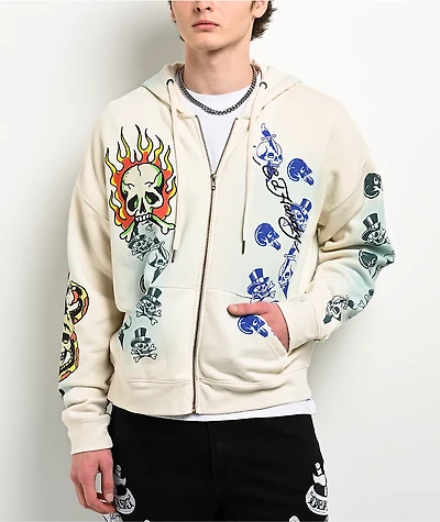 Ed Hardy Skulls Vintage Ivory Zip Hoodie