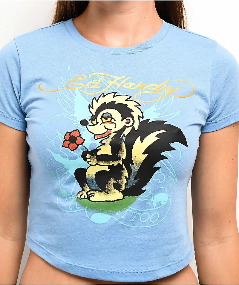 Ed Hardy Skunk Powder Blue Crop T-Shirt