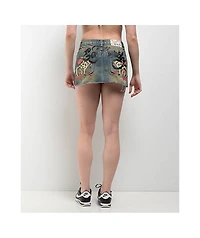 Ed Hardy Snake Hearts Black Cutoff Denim Mini Skirt