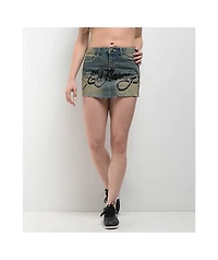 Ed Hardy Snake Hearts Black Cutoff Denim Mini Skirt