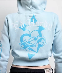 Ed Hardy Snow Leopard Rhinestone Baby Blue Crop Zip Hoodie