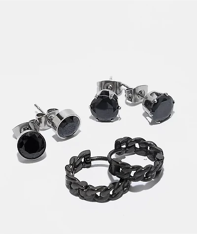 Ed Hardy Stainless Steel Black Stud & Hoop 3-Pack Earring Set