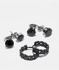 Ed Hardy Stainless Steel Black Stud & Hoop 3-Pack Earring Set