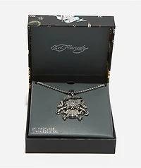 Ed Hardy Stainless Steel Heart & Skull Silver Chain Necklace
