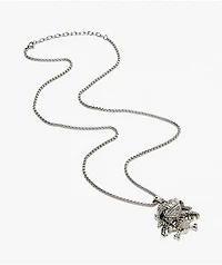 Ed Hardy Stainless Steel Heart & Skull Silver Chain Necklace