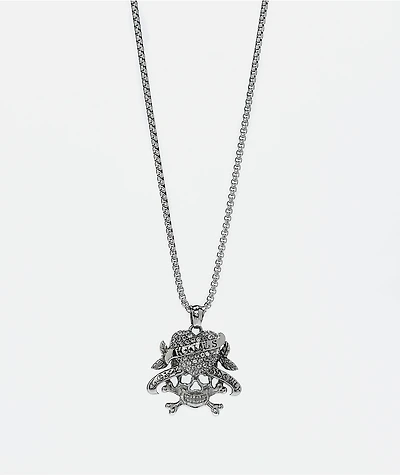 Ed Hardy Stainless Steel Heart & Skull Silver Chain Necklace