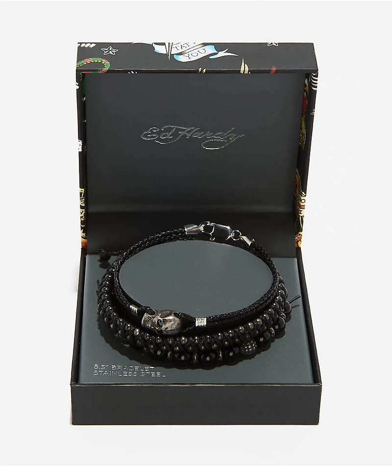 Ed Hardy Stainless Steel Skull Bracelet Set