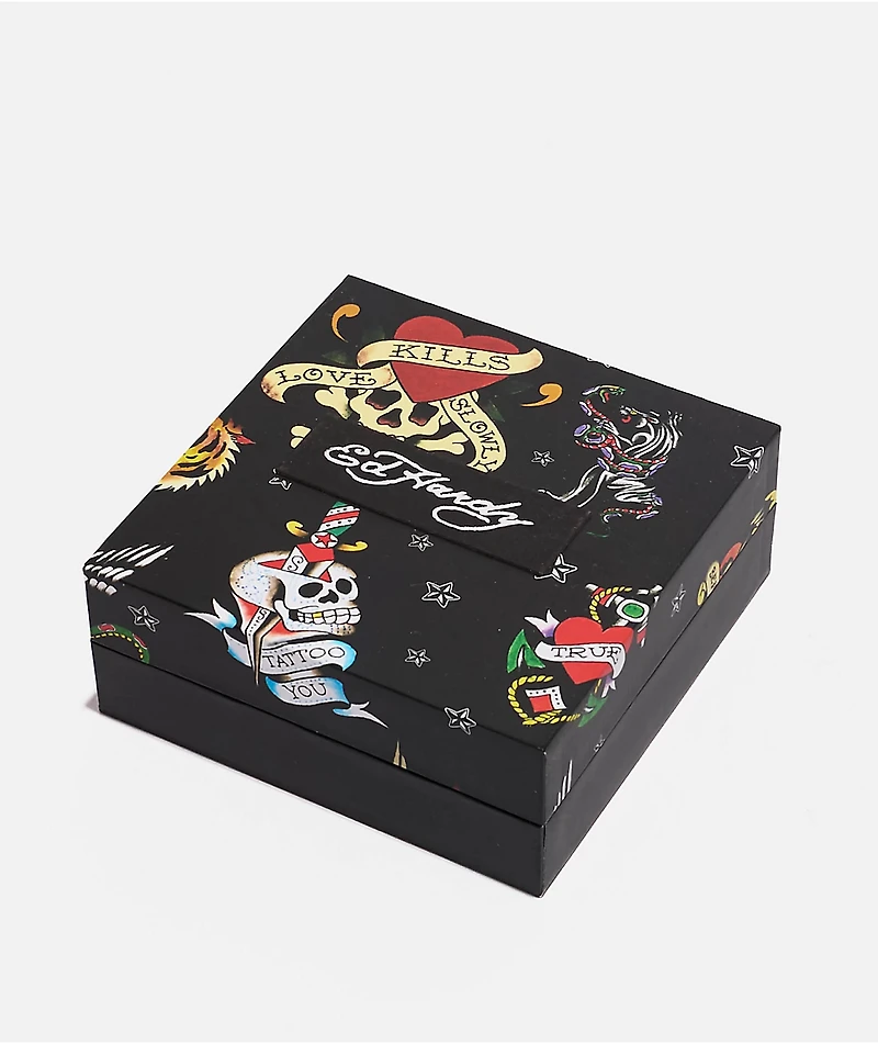 Ed Hardy Stainless Steel Skull Dog Tag Silver Chain Necklace