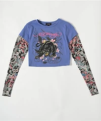 Ed Hardy Swallow 2fer Midnight Long Sleeve Crop T-Shirt