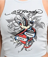 Ed Hardy Swallow Arctic Blue Crop Tank Top