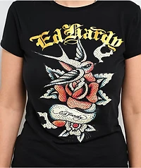 Ed Hardy Swallow Rose Black T-Shirt
