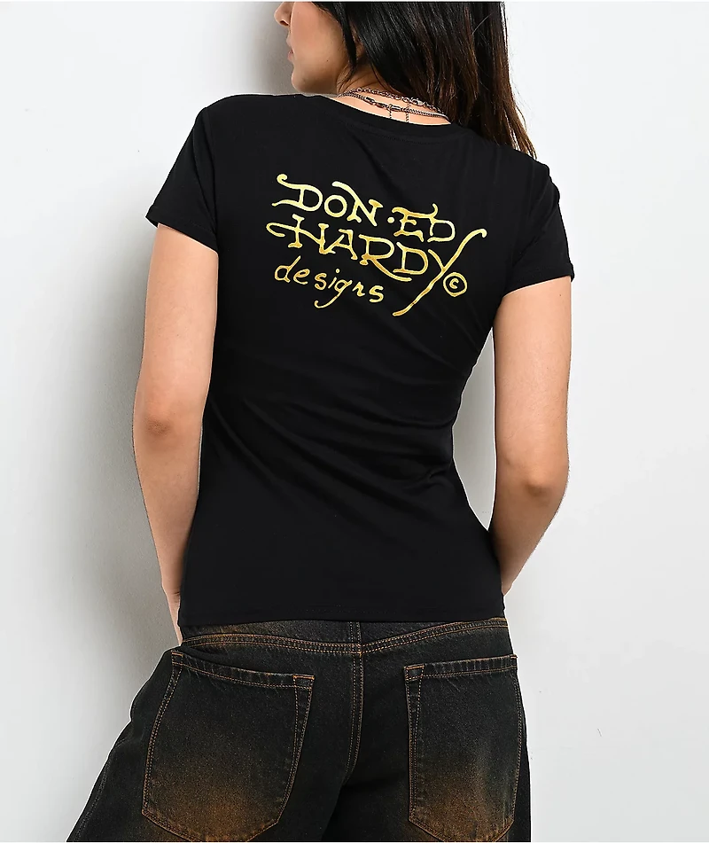 Ed Hardy Swallow Rose Black T-Shirt