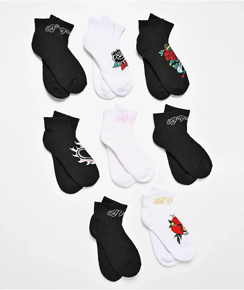 Ed Hardy Tattoo Black & White 8 Pack Ankle Socks