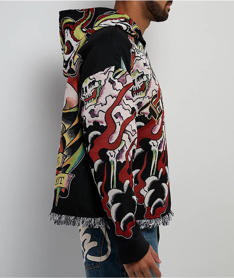 Ed Hardy Tattoo Collage Black Tapestry Hoodie