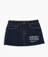 Ed Hardy Tattoo Collage Dark Denim Cutoff Mini Skirt