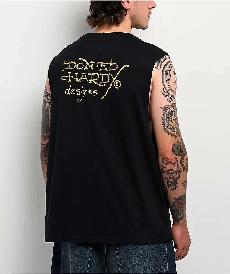 Ed Hardy Tiger Black Cutoff Tank Top