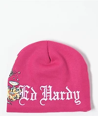 Ed Hardy Tiger Crown Hot Pink Beanie