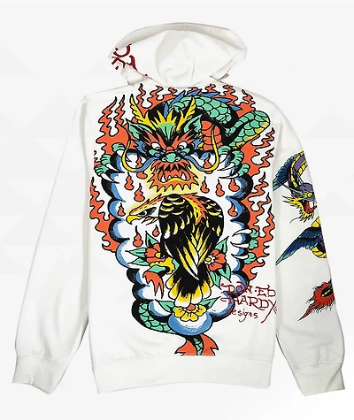 Ed Hardy Tiger Dragon Ivory Zip Hoodie