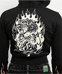 Ed Hardy Tiger Flame Black Crop Zip Hoodie