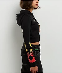 Ed Hardy Tiger Flame Black Crop Zip Hoodie