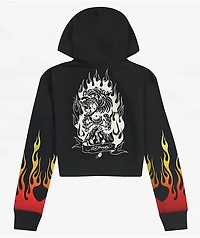 Ed Hardy Tiger Flame Black Crop Zip Hoodie