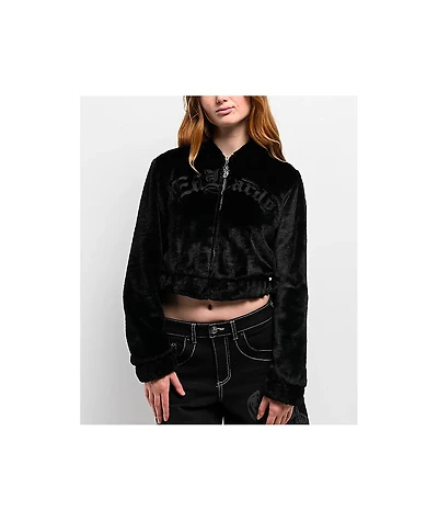 Ed Hardy Tiger Flame Black Plush Zip Hoodie