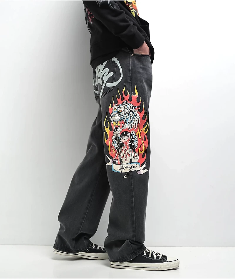 Ed Hardy Tiger Flame Black Wash Jeans