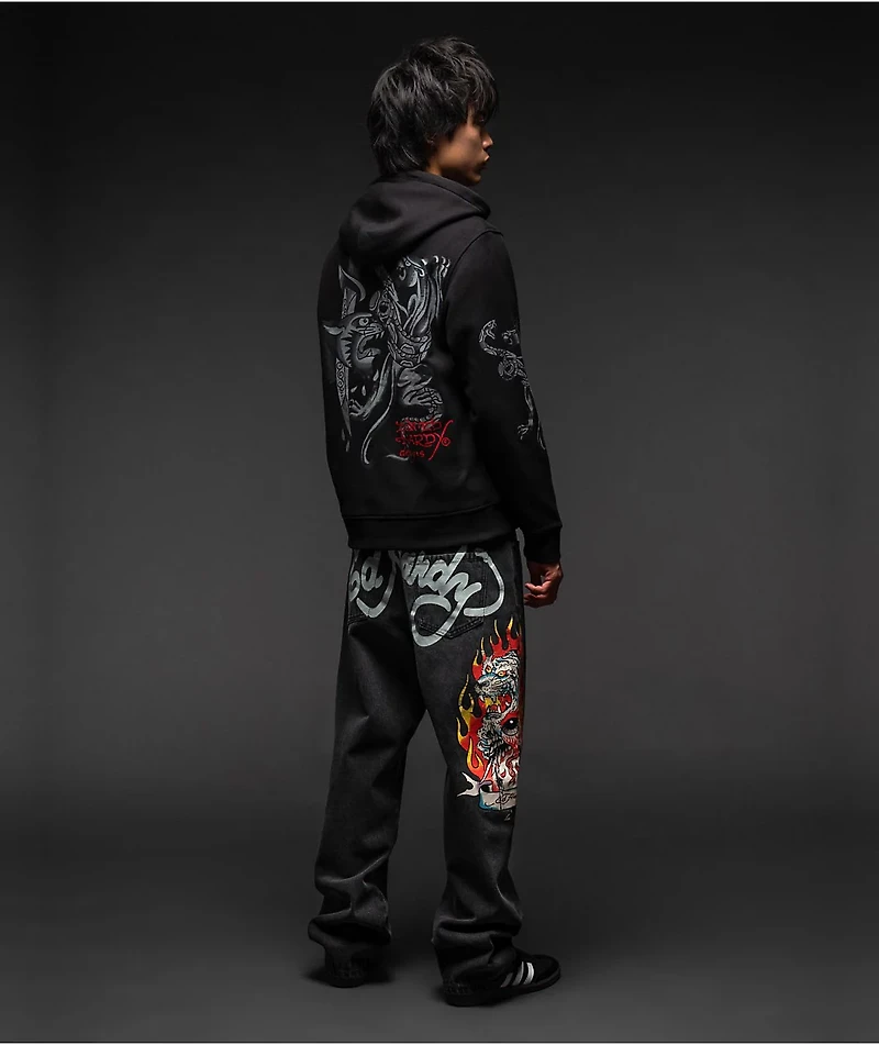 Ed Hardy Tiger Flame Black Wash Jeans