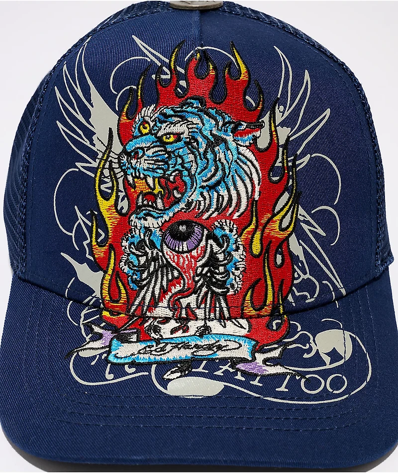 Ed Hardy Tiger Flame Navy Trucker Hat