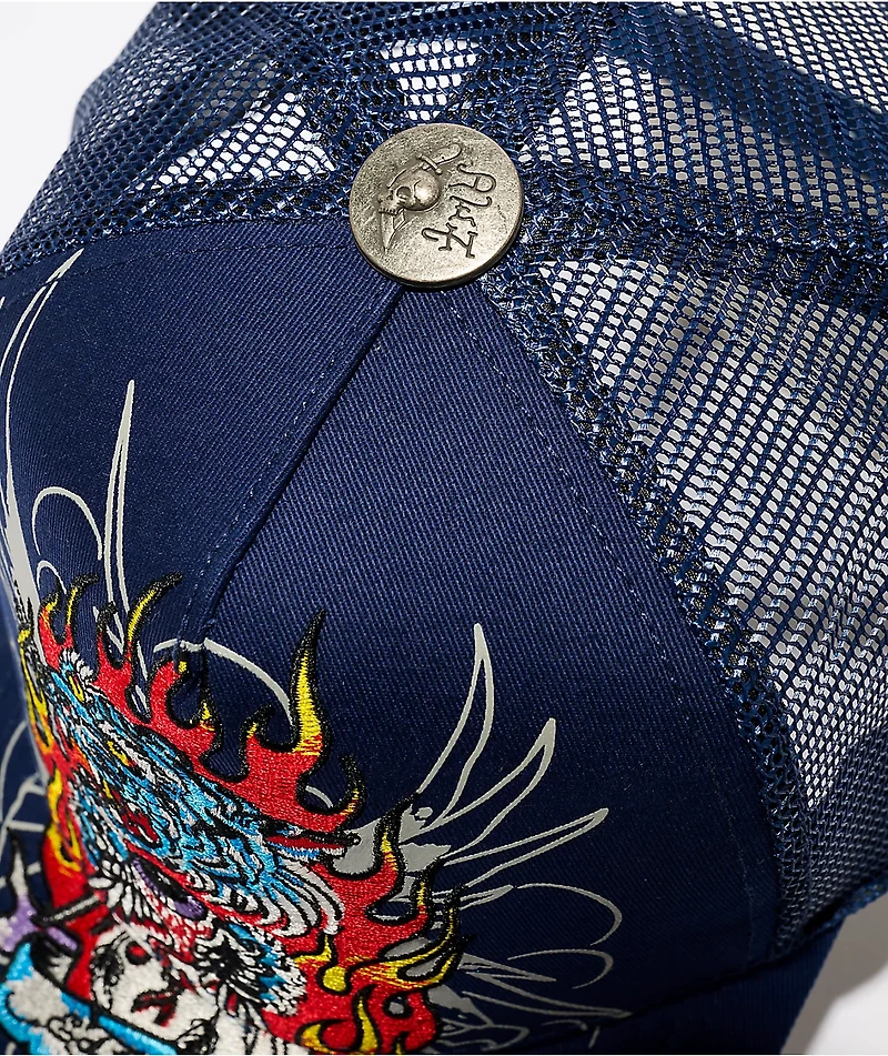 Ed Hardy Tiger Flame Navy Trucker Hat
