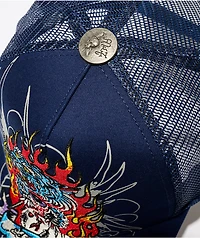 Ed Hardy Tiger Flame Navy Trucker Hat