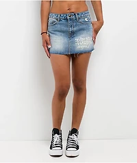 Ed Hardy Tiger Flowers Medium Wash Denim Skirt