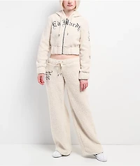 Ed Hardy Tiger Ivory Sherpa Wide Leg Sweatpants
