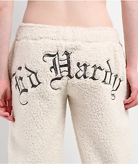 Ed Hardy Tiger Ivory Sherpa Wide Leg Sweatpants