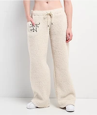Ed Hardy Tiger Ivory Sherpa Wide Leg Sweatpants