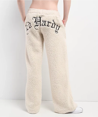 Ed Hardy Tiger Ivory Sherpa Wide Leg Sweatpants