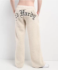 Ed Hardy Tiger Ivory Sherpa Wide Leg Sweatpants