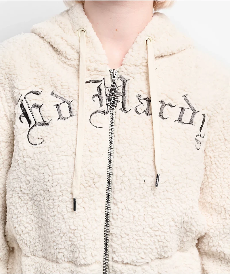 Ed Hardy Tiger Ivory Sherpa Zip Hoodie