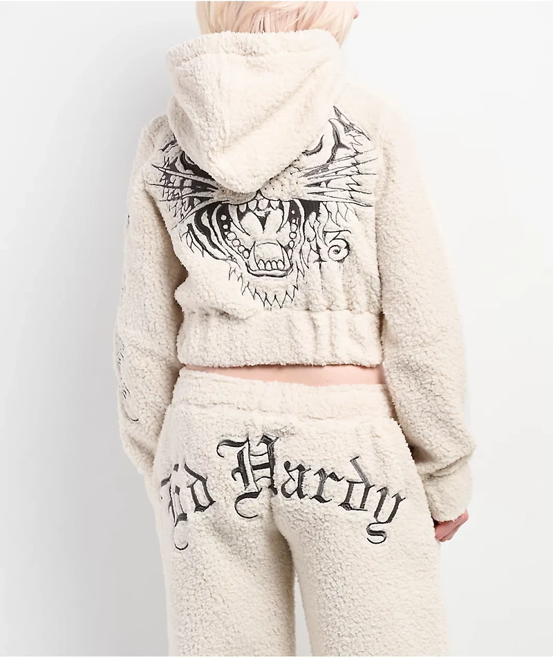 Ed Hardy Tiger Ivory Sherpa Zip Hoodie