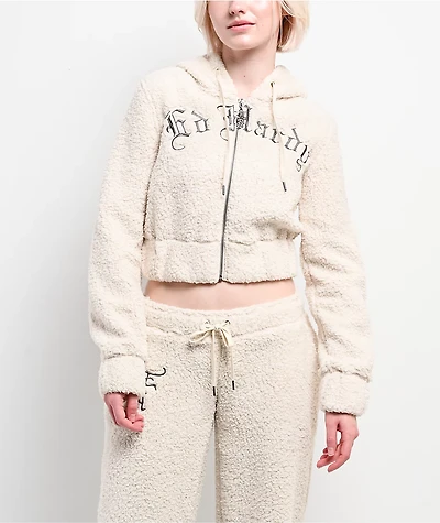 Ed Hardy Tiger Ivory Sherpa Zip Hoodie