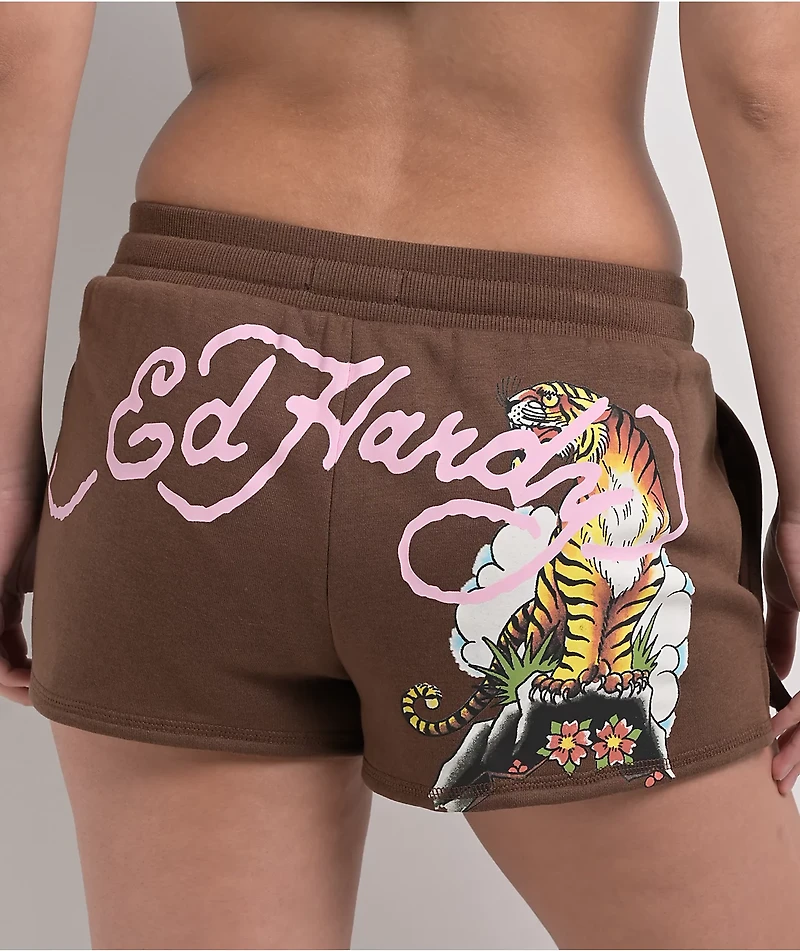 Ed Hardy Tiger Mountain Brown Sweat Shorts