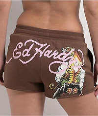 Ed Hardy Tiger Mountain Brown Sweat Shorts