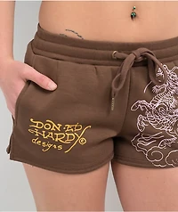 Ed Hardy Tiger Mountain Brown Sweat Shorts