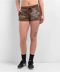 Ed Hardy Tiger Mountain Brown Sweat Shorts