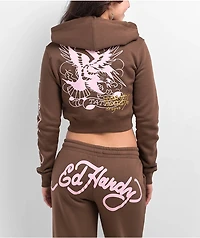 Ed Hardy Tiger Mountain Cocoa Crop Zip Hoodie