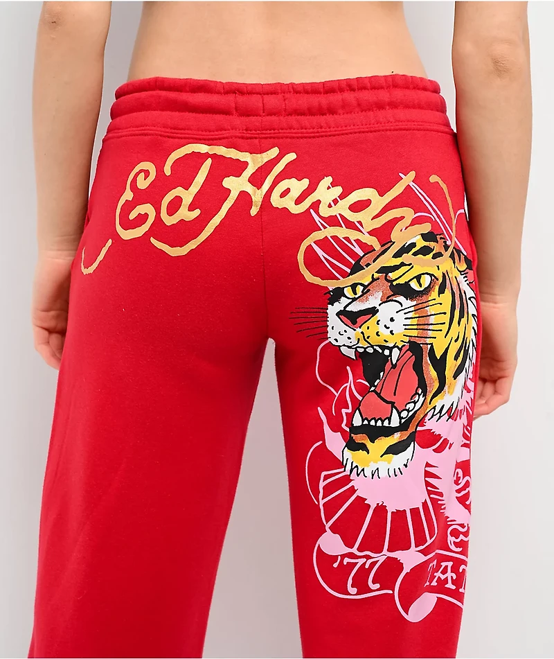 Ed Hardy Tiger Mountain Red Sweatpants
